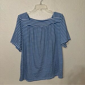 Croft & Barrow Women’s XL Blue White Striped Square Neck Puff Sleeve Top